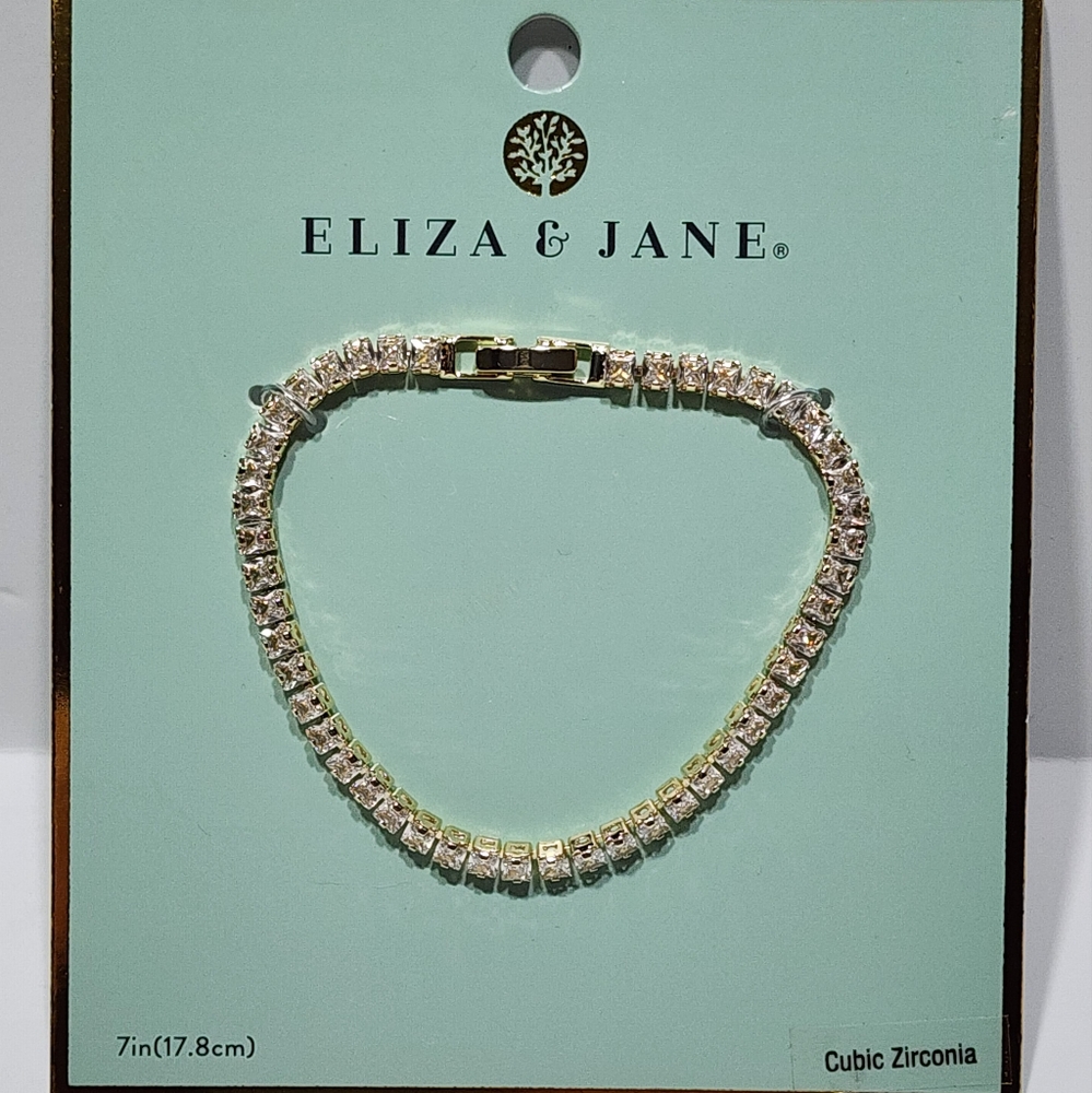 Eliza &Jane Gold Tone Cubic Zirconia Tennis Bracelet New